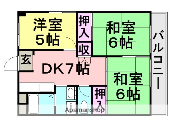 浜田パークハイツ(3DK/2階)の間取り写真