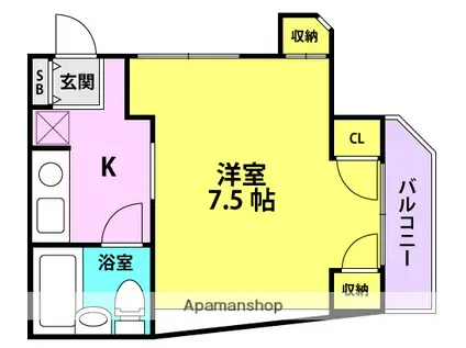 長洲ホワイトパレス1号館(1K/3階)の間取り写真