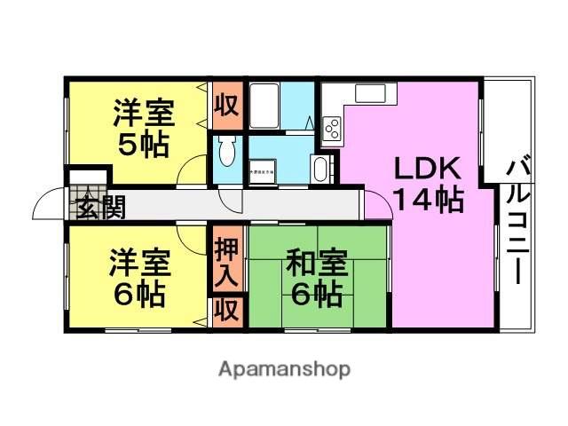 タカキ2000(3LDK/3階)の間取り写真