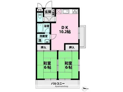 イスズハイツベル東大物(2LDK/4階)の間取り写真