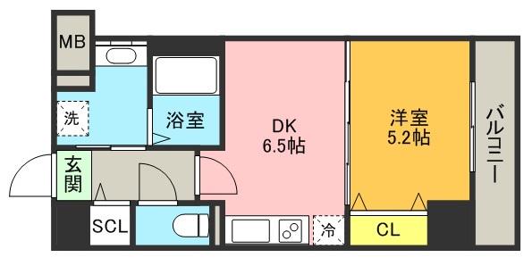 フォレ・リビエール磯辺通(1DK/8階)の間取り写真