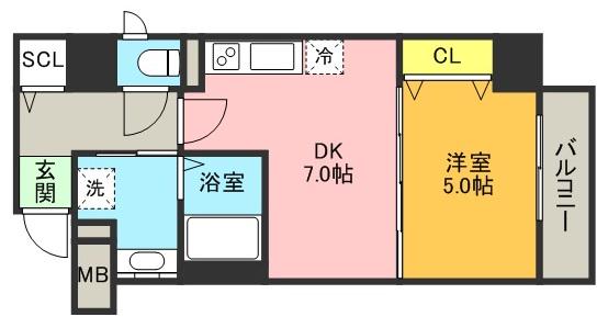 フォレ・リビエール磯辺通(1DK/7階)の間取り写真