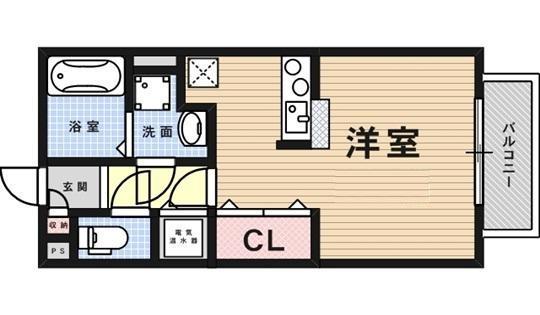 六甲フィールズ(1K/2階)の間取り写真