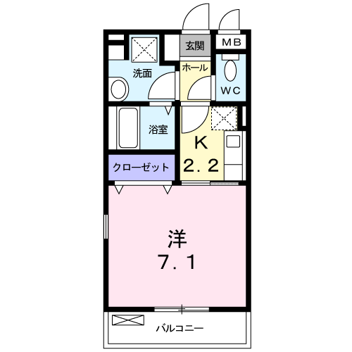 ウッディーバレイⅡ(1K/2階)の間取り写真