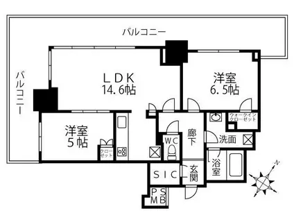 住吉川リバーサイドフォーラムザ・レジデンス(2LDK/12階)の間取り写真