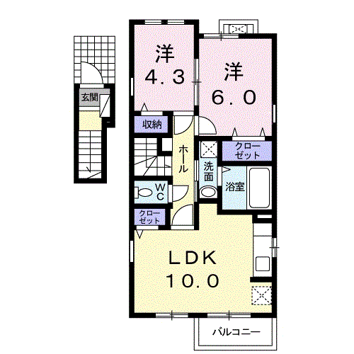 ホーク兵庫Ⅱ(2LDK/2階)の間取り写真