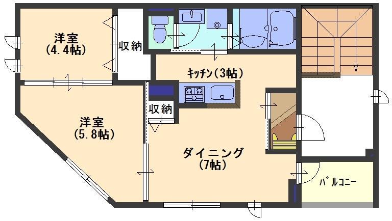 ビアンカ元町(2DK/4階)の間取り写真