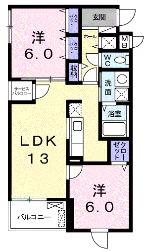グラン マーリエ(2LDK/2階)の間取り写真