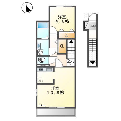 プレンデトワール五毛(1LDK/2階)の間取り写真