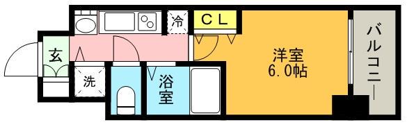 プレサンス神戸裁判所前デリシア(1K/6階)の間取り写真