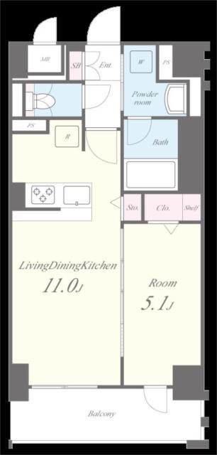 グランビスタ新神戸(1LDK/4階)の間取り写真