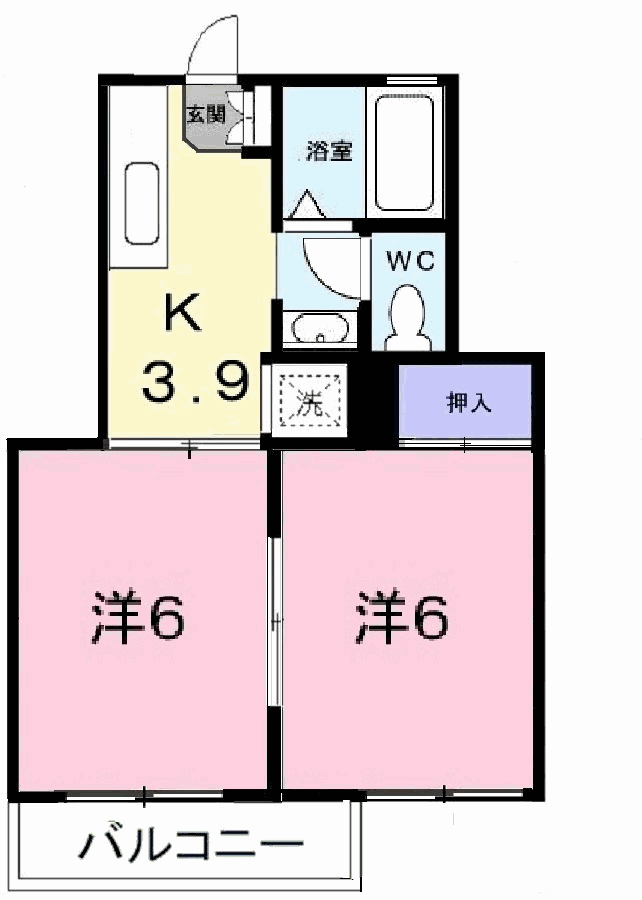 フレグランス高取山(2K/2階)の間取り写真