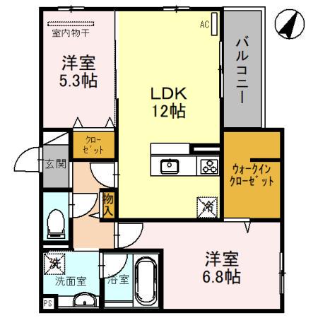 ラポール岡本(2LDK/3階)の間取り写真