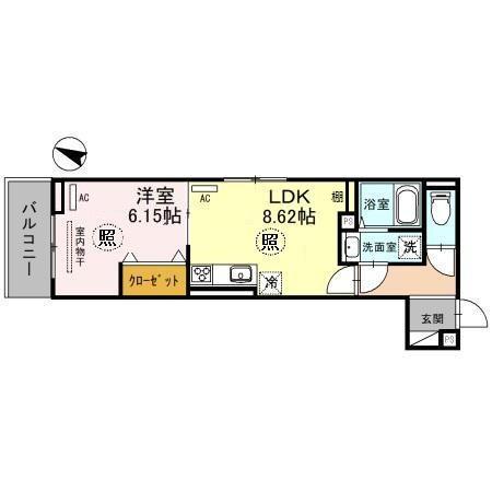 DーROOM旗塚通(1LDK/3階)の間取り写真