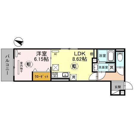 DーROOM旗塚通(1LDK/1階)の間取り写真