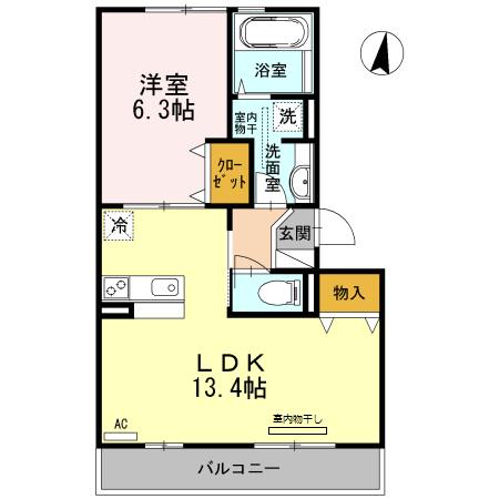 ノーベル岩屋(1LDK/2階)の間取り写真