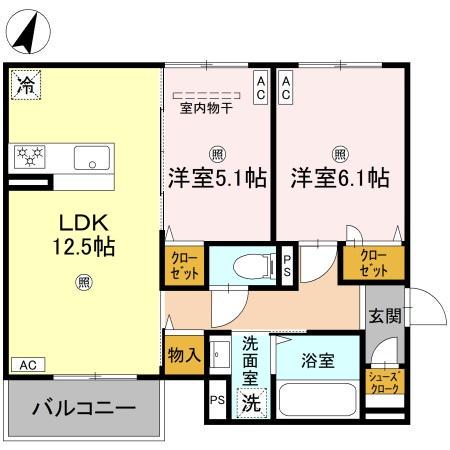 ソレアード魚崎北町(2LDK/2階)の間取り写真