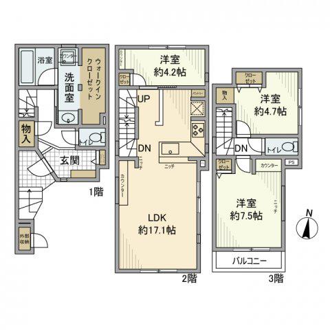 阪急電鉄神戸線 御影駅(阪急) 徒歩14分 3階建 築1年(3LDK)の間取り写真