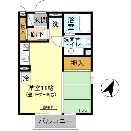 ハイツ大蔵(ワンルーム/2階)の間取り写真