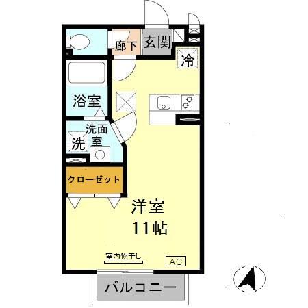 ハイツ大蔵(ワンルーム/1階)の間取り写真