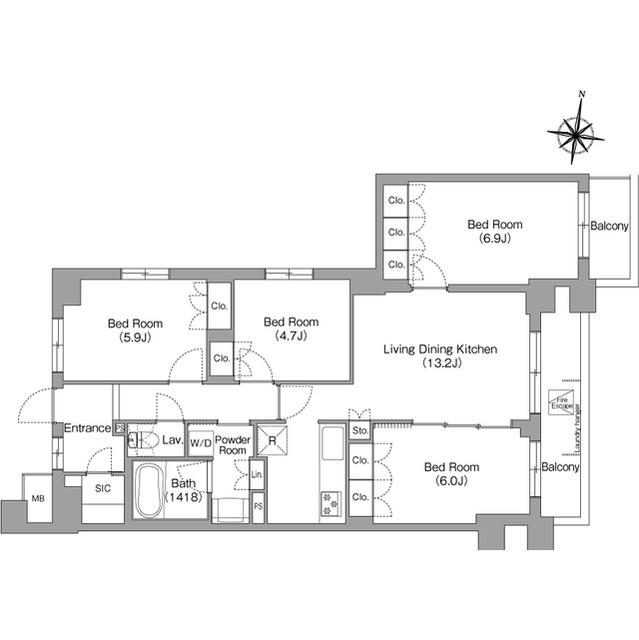 ミレーネ神戸住吉本町(4LDK/3階)の間取り写真