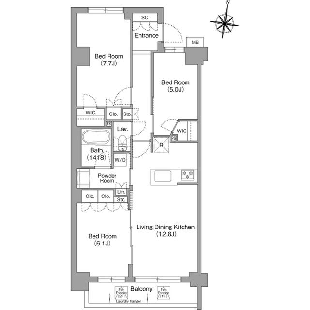 ミレーネ神戸住吉本町(3LDK/2階)の間取り写真