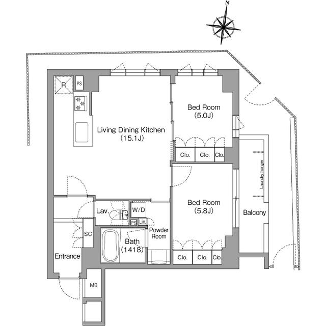 ミレーネ神戸住吉本町(2LDK/1階)の間取り写真