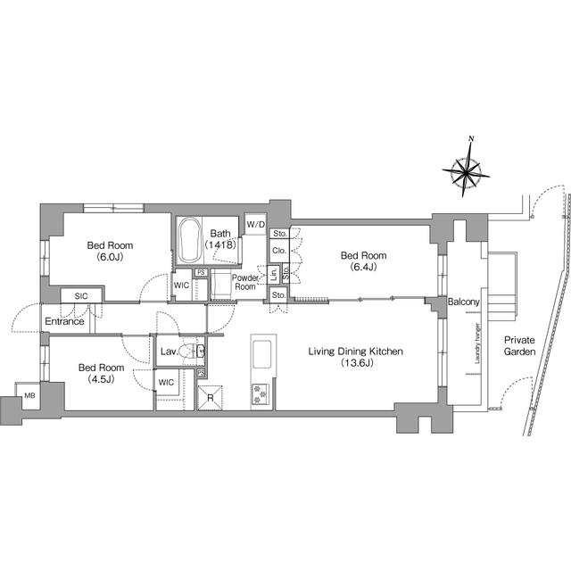 ミレーネ神戸住吉本町(3LDK/1階)の間取り写真