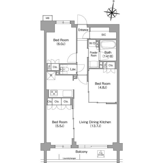 ミレーネ神戸住吉本町(3LDK/3階)の間取り写真