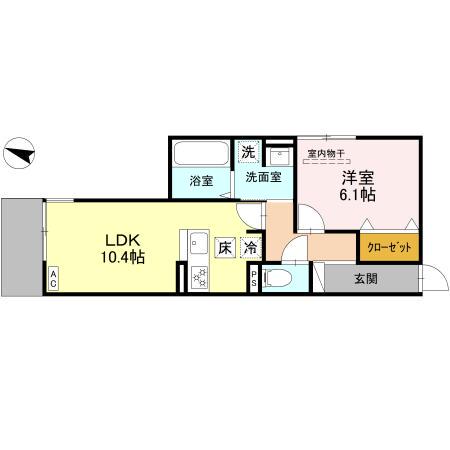 NOBLE TERRACE中山手(1LDK/1階)の間取り写真