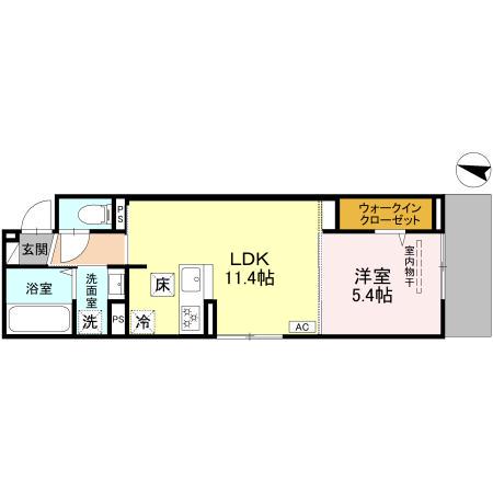 NOBLE TERRACE中山手(1LDK/1階)の間取り写真