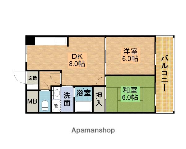 ロイヤルハイツ有野(2DK/3階)の間取り写真