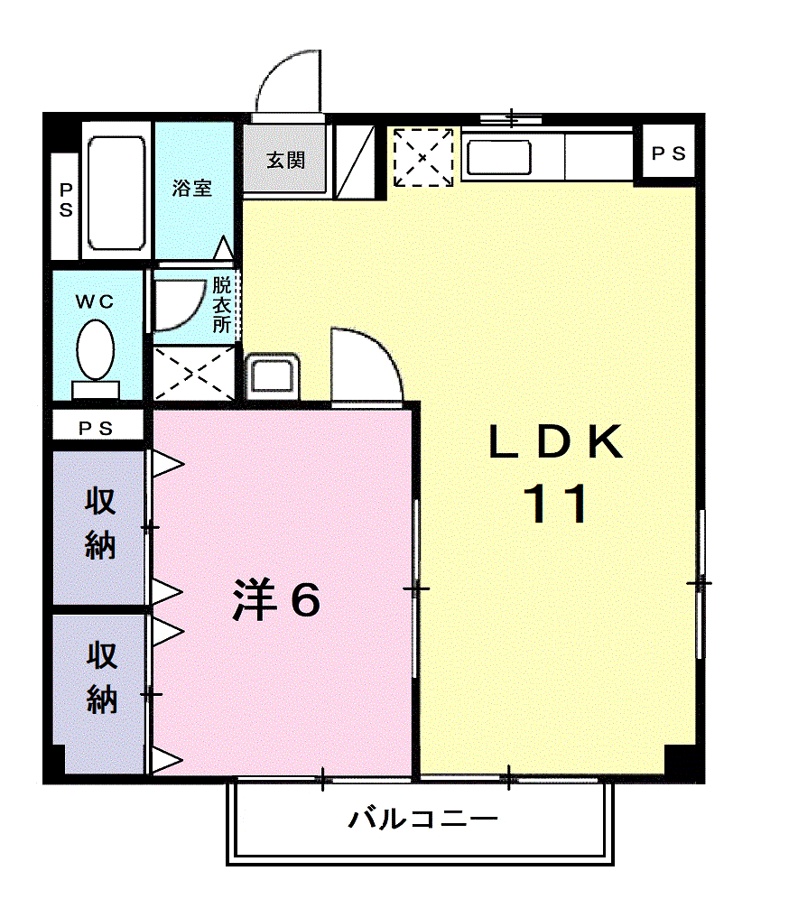 ハイツ有馬川(1LDK/1階)の間取り写真