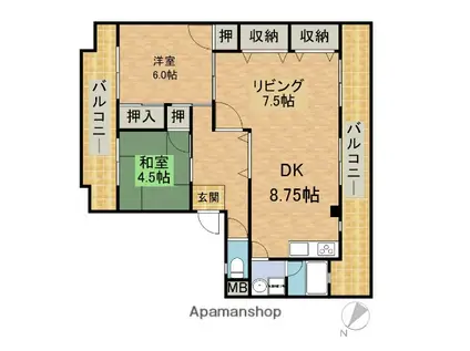 アンビエンテ横山Ⅰ号棟(2LDK/3階)の間取り写真