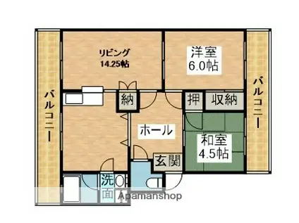 アンビエンテ横山Ⅰ号棟(2LDK/2階)の間取り写真