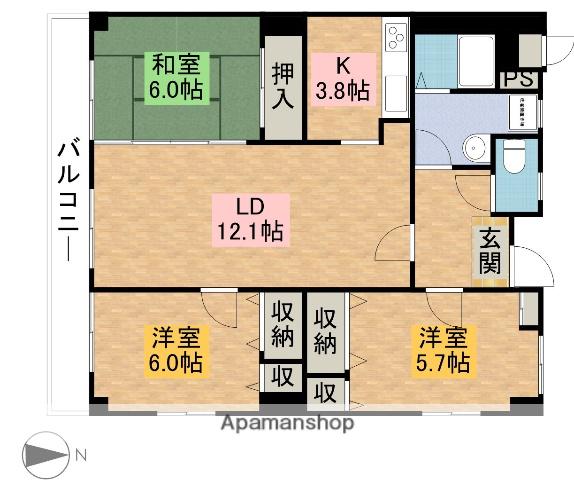 グランデュール北神戸(3LDK/3階)の間取り写真