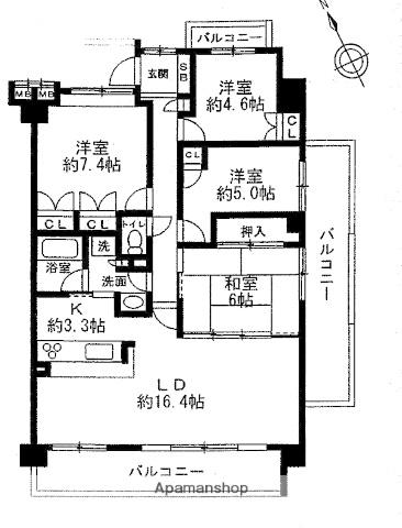 東急ドエルアルス藤原台7号棟(4LDK/1階)の間取り写真