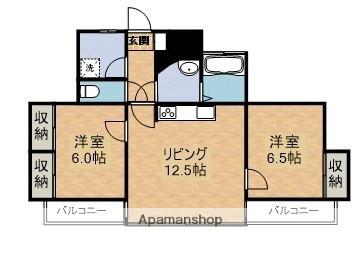 神戸ヒルズⅢD棟(2LDK/2階)の間取り写真