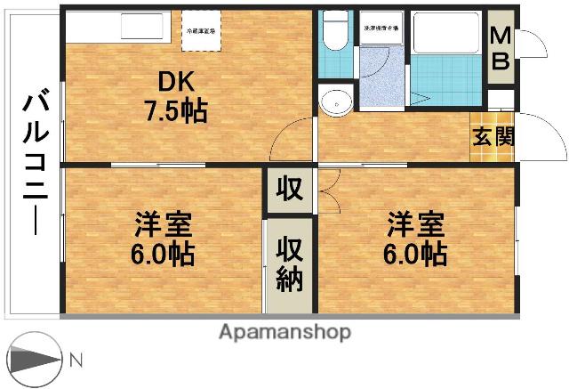 谷上ハイツ(2DK/4階)の間取り写真