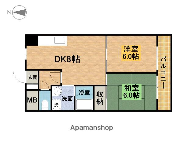ロイヤルハイツ有野(2DK/3階)の間取り写真