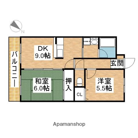 トレスフォンテ東園田(2DK/4階)の間取り写真