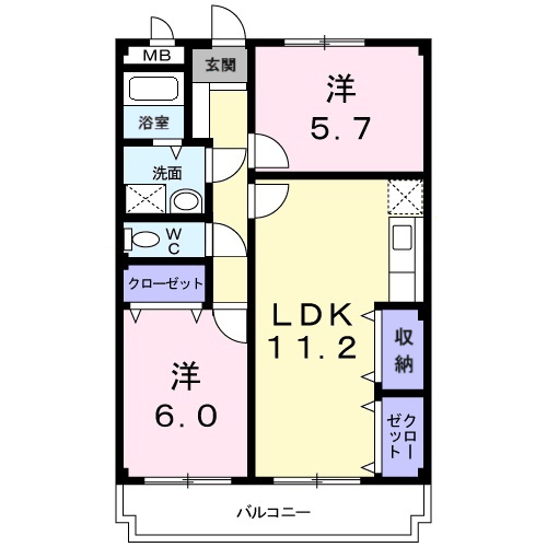 フリーダム中村(2LDK/4階)の間取り写真