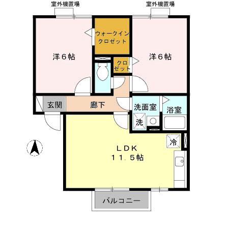 ライフランドスケープ B棟(2LDK/2階)の間取り写真