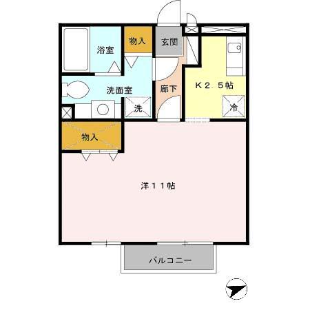 リバーハイツA棟(1K/2階)の間取り写真