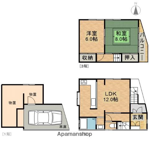 阪急電鉄神戸線 園田駅 徒歩17分 3階建 築49年(2LDK)の間取り写真