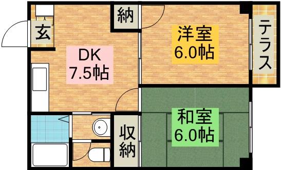 コーポ中島(2DK/1階)の間取り写真
