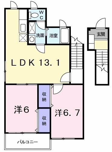 キャッスルスクエアー(2LDK/2階)の間取り写真