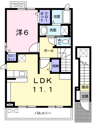 トレス・シエーネ(1LDK/2階)の間取り写真