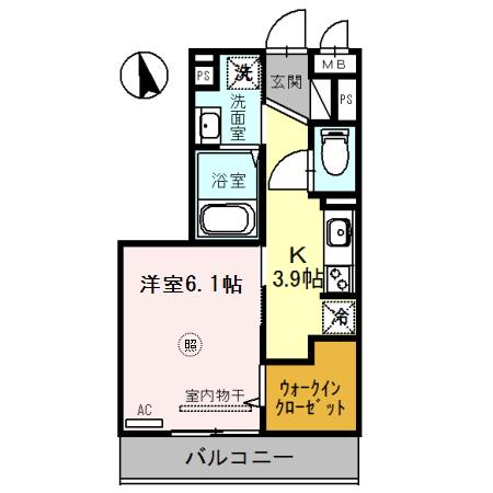 カーサ・フェリーチェ平田(1K/3階)の間取り写真