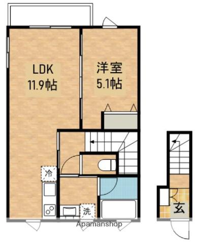 ビオ緑が丘(1LDK/2階)の間取り写真